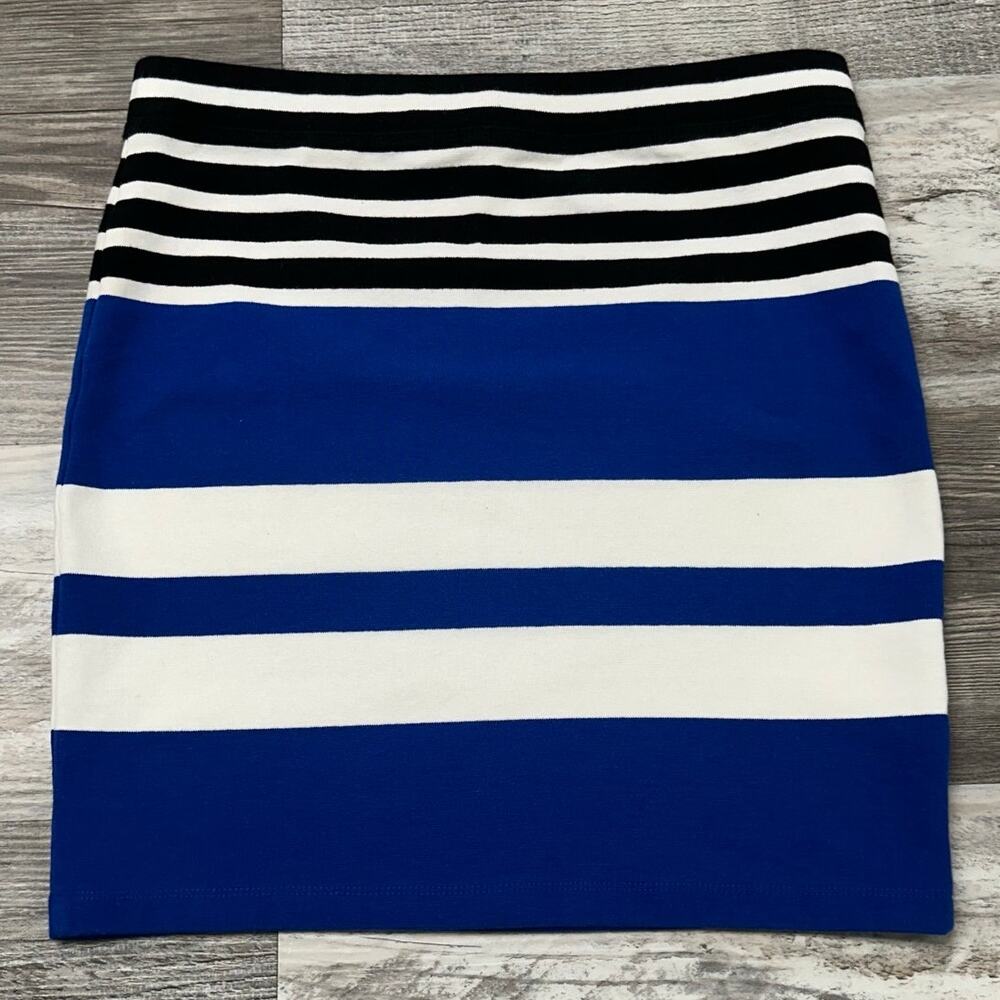 T by Alexander Wang Blue Black Womens M Engineer Stripe Viper Mini Pencil‎ Skirt
